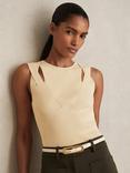 Reiss Rhylee Sleeveless Cut Out Rib Knit Top, Cream