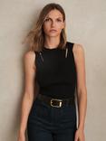 Reiss Rhylee Sleeveless Cut Out Rib Knit Top, Black