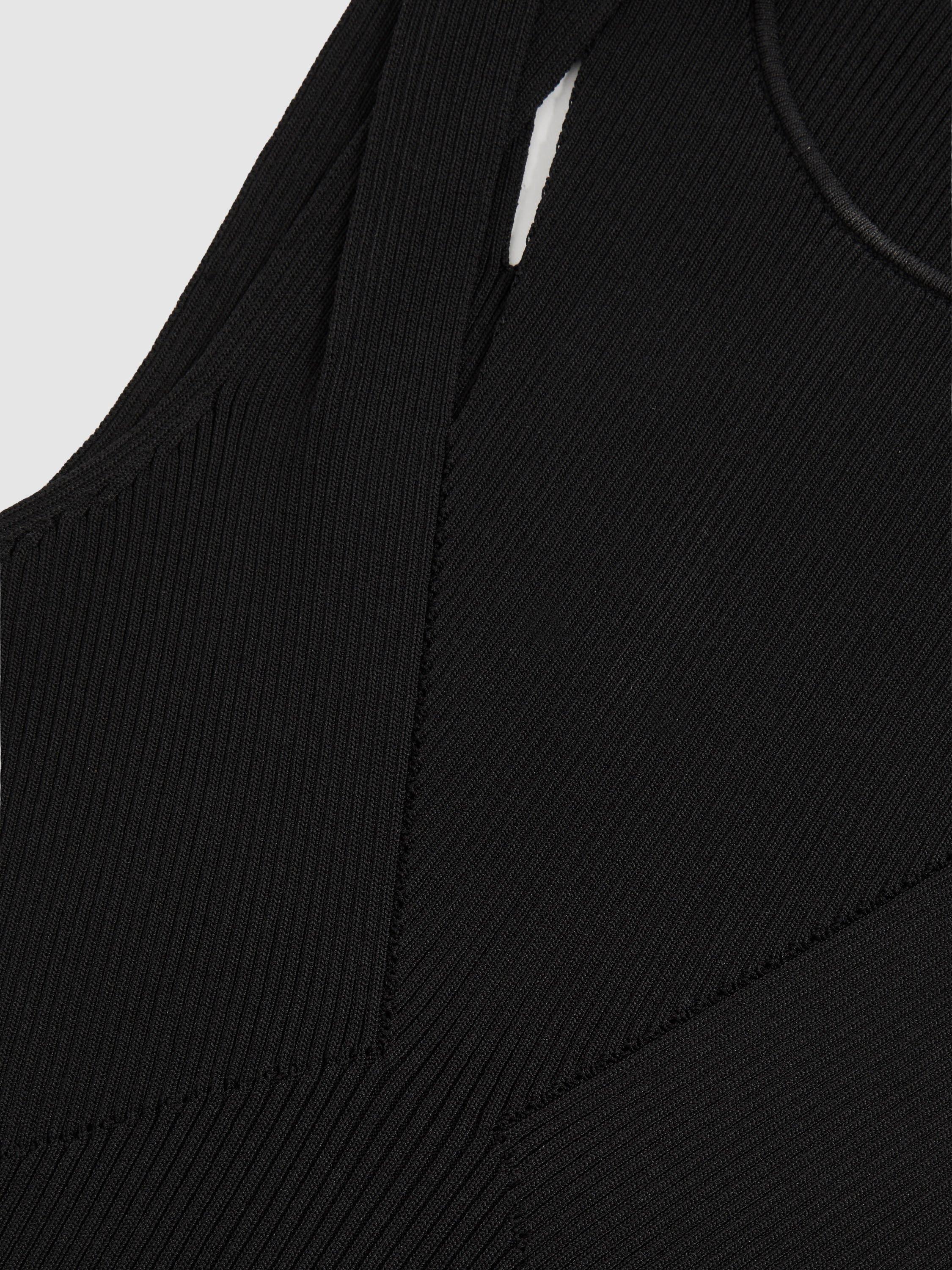 Product image 2 of 5, which shows Reiss Rhylee Sleeveless Cut Out Rib Knit Top, Black, XS