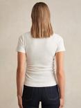 Reiss Tess Ribbed Cotton Ruched Crew Neck T-Shirt, White, White