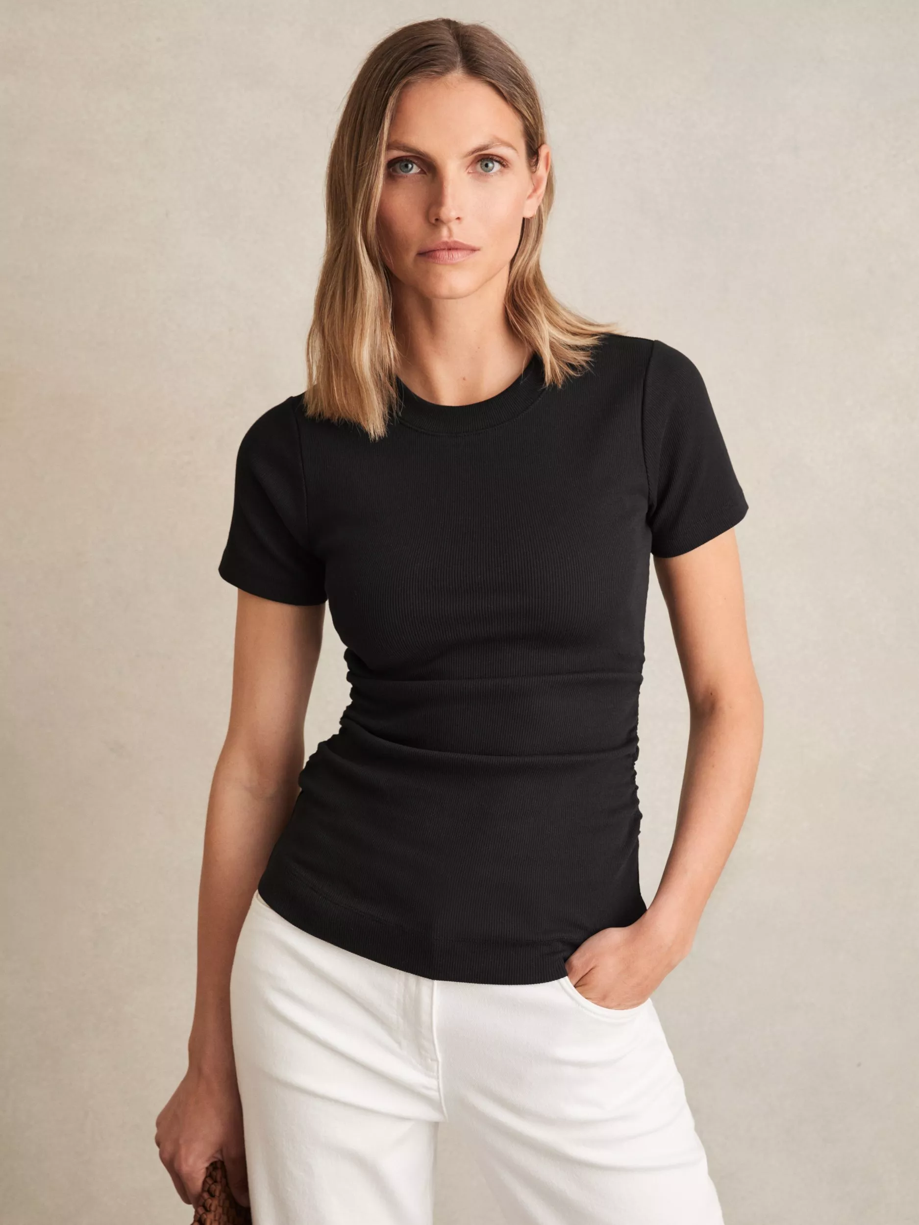 【海外限定】REISSTシャツ☆Tess Ribbed Cotton Ruched Crew Nec Reiss Tess Ribbed Cotton Ruched Crew Neck T-Shirt, White