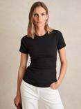 Reiss Tess Ribbed Cotton Ruched Crew Neck T-Shirt, White