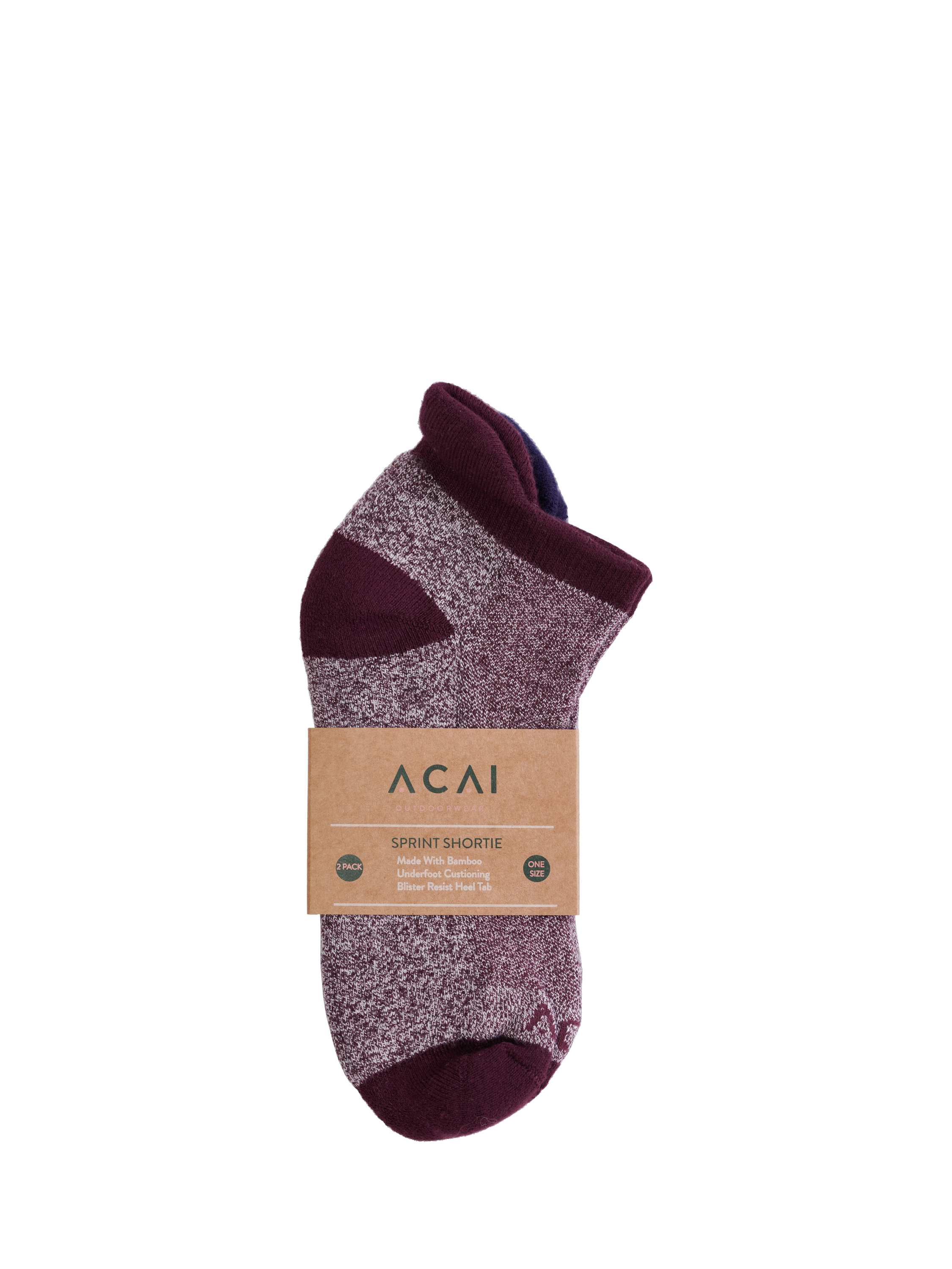 Product image 2 of 4, which shows ACAI Sprint Shortie Trainer Socks, Pack of 2, Aubergine/Deep Navy, One Size