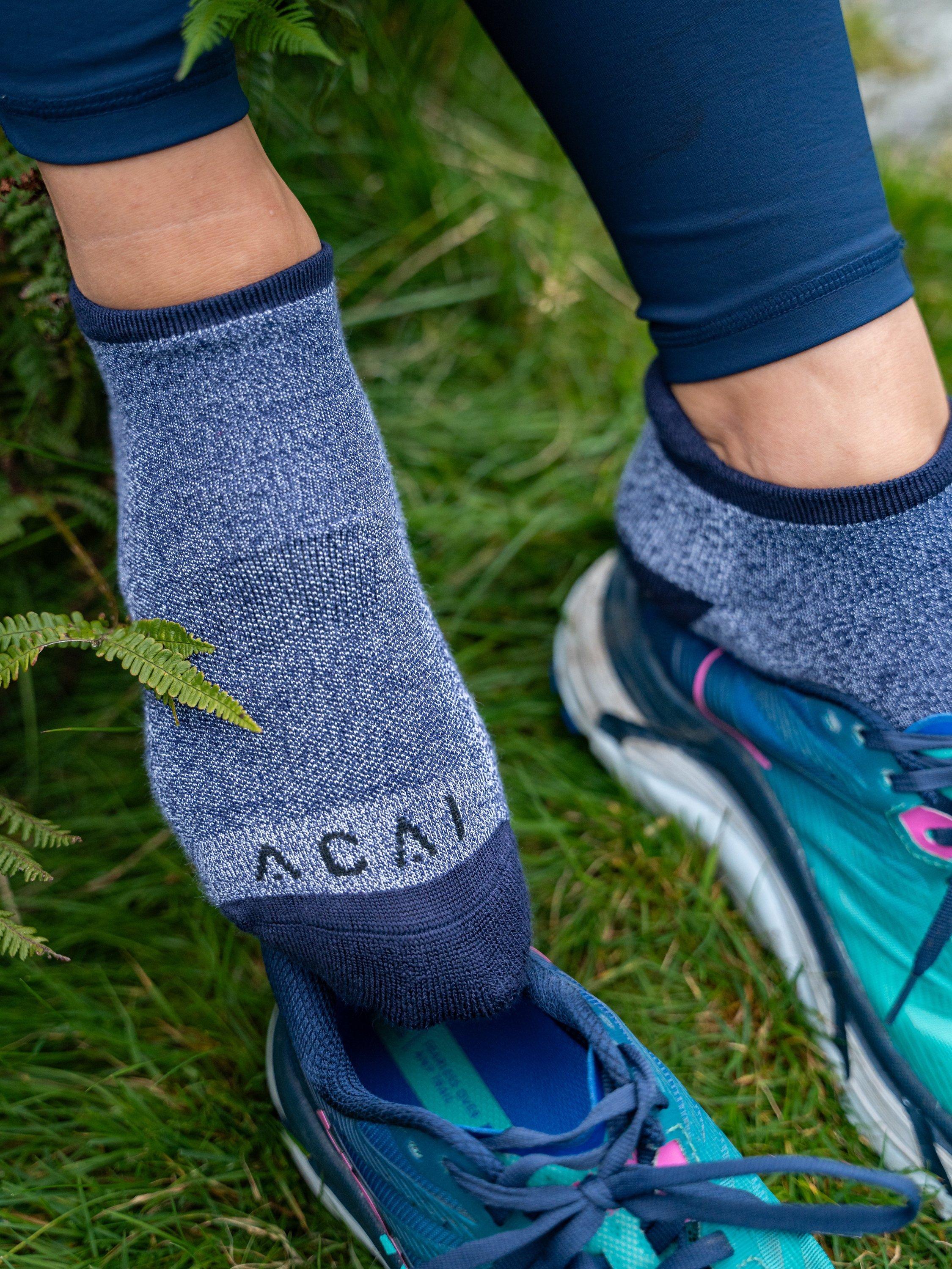 Product image 3 of 4, which shows ACAI Sprint Shortie Trainer Socks, Pack of 2, Aubergine/Deep Navy, One Size