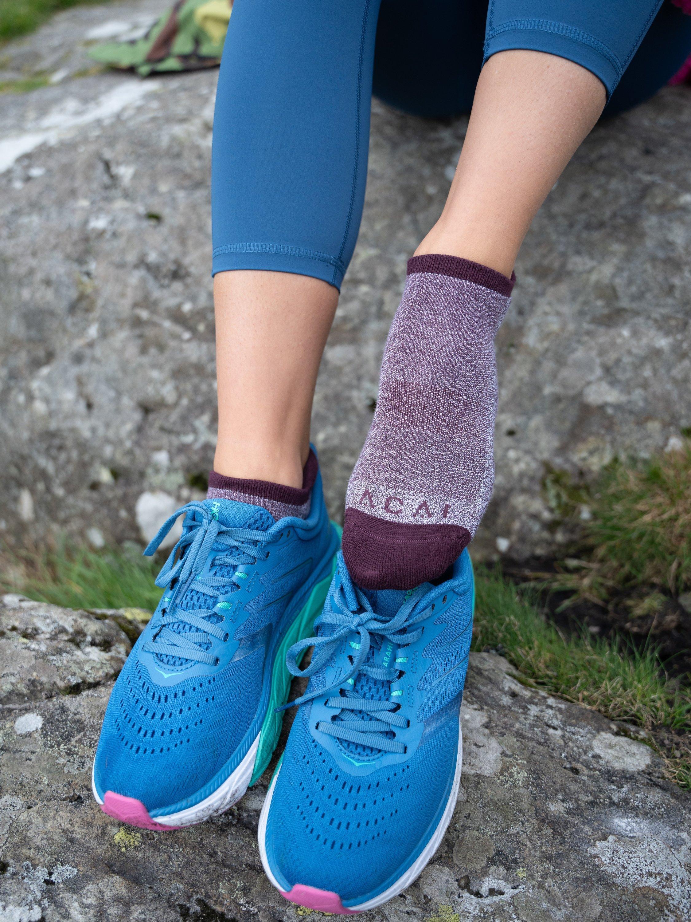 Product image 4 of 4, which shows ACAI Sprint Shortie Trainer Socks, Pack of 2, Aubergine/Deep Navy, One Size