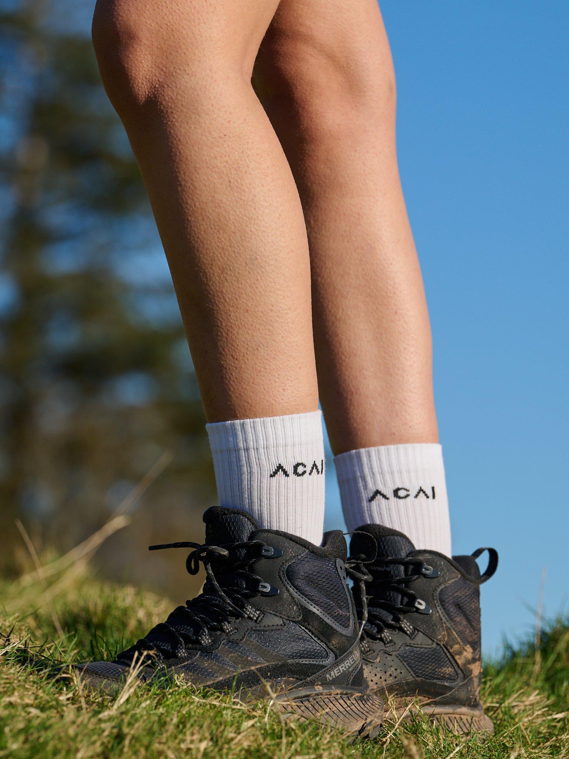 Product image 2 of 3, which shows ACAI Everyday Ribbed Crew Socks, Pack of 2, Black/White, One Size