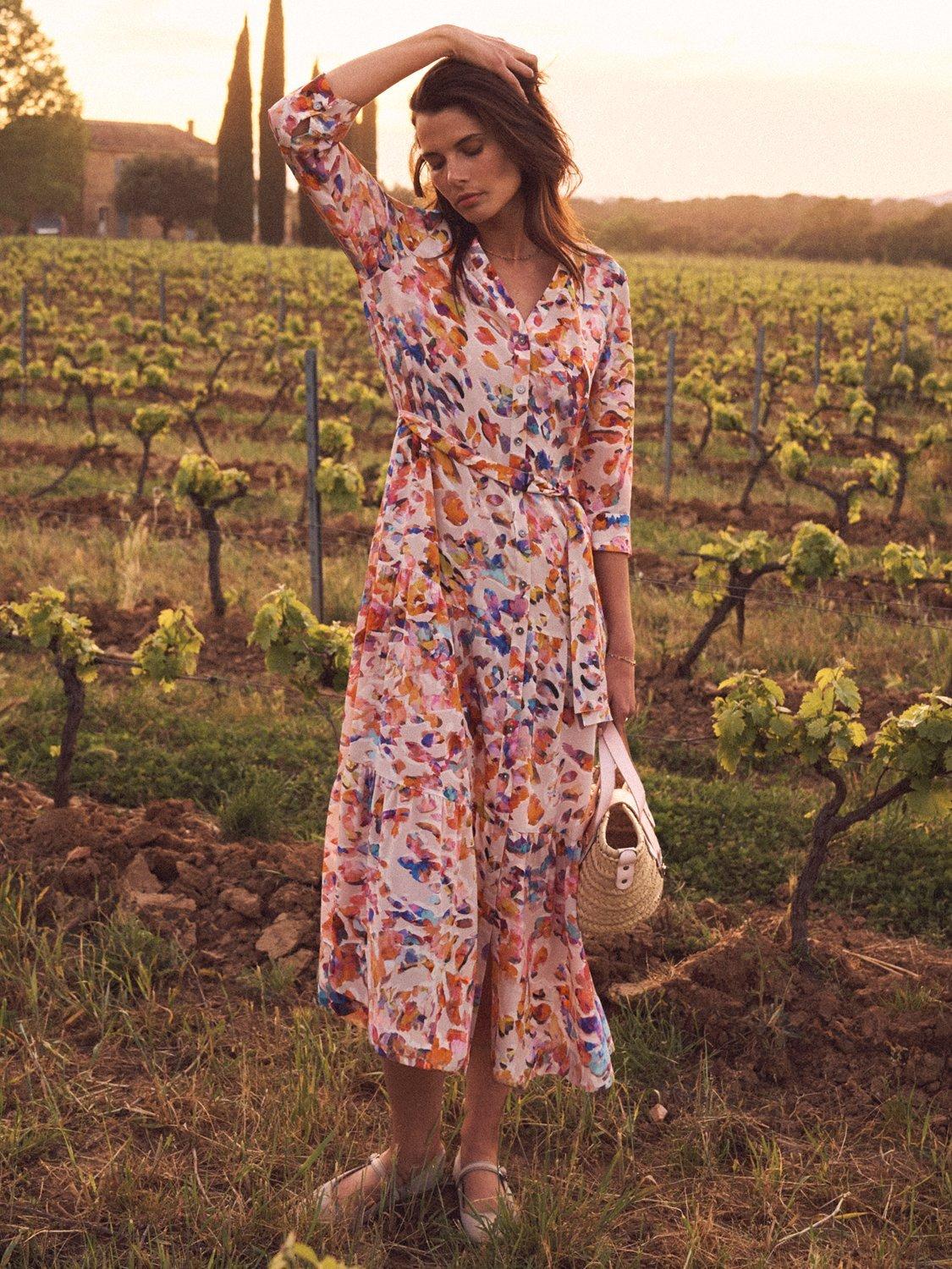 Product image 4 of 6, which shows NRBY Avery Floral Print Silk Maxi Dress, Multi, XS