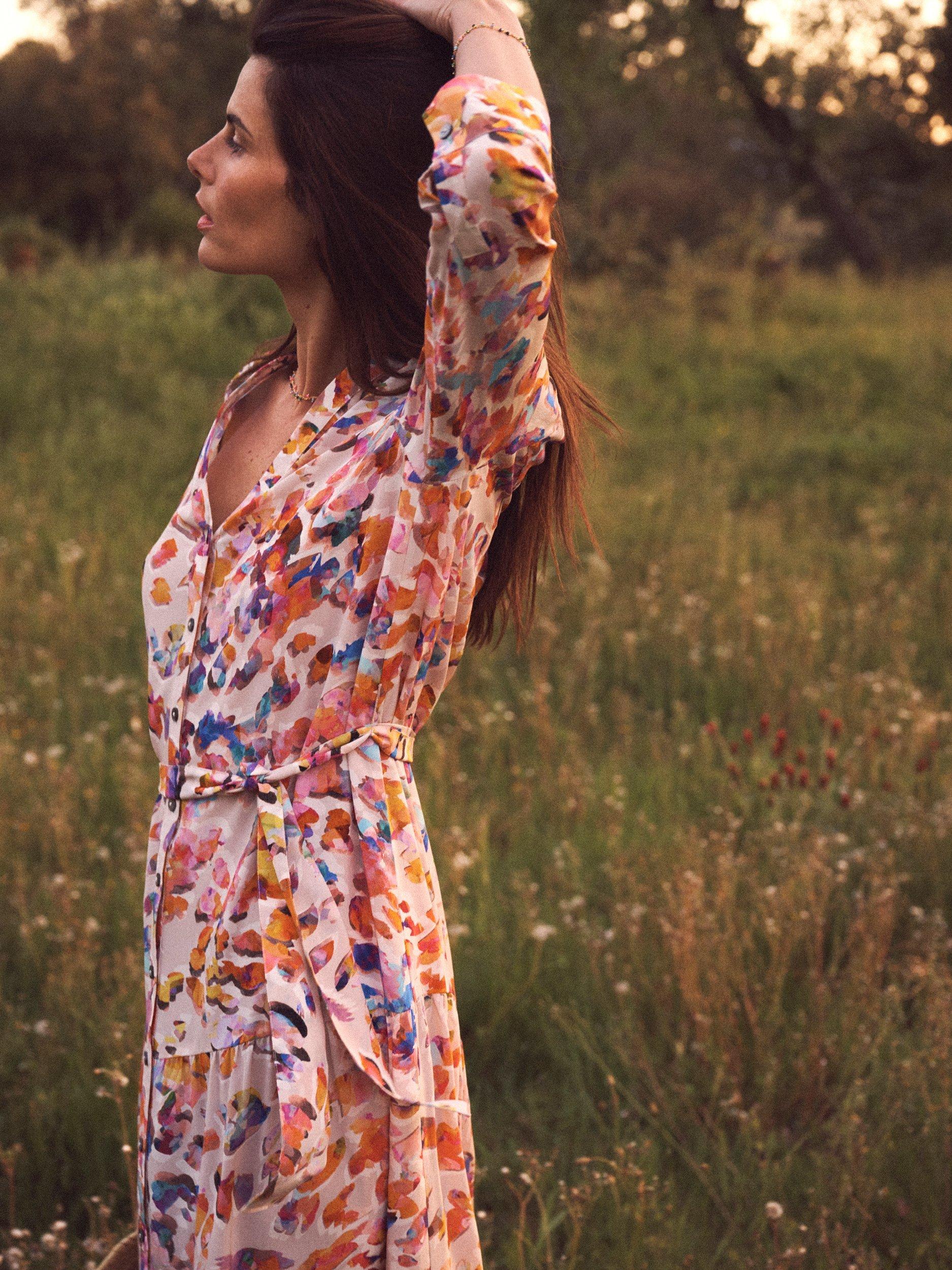 Product image 6 of 6, which shows NRBY Avery Floral Print Silk Maxi Dress, Multi, XS