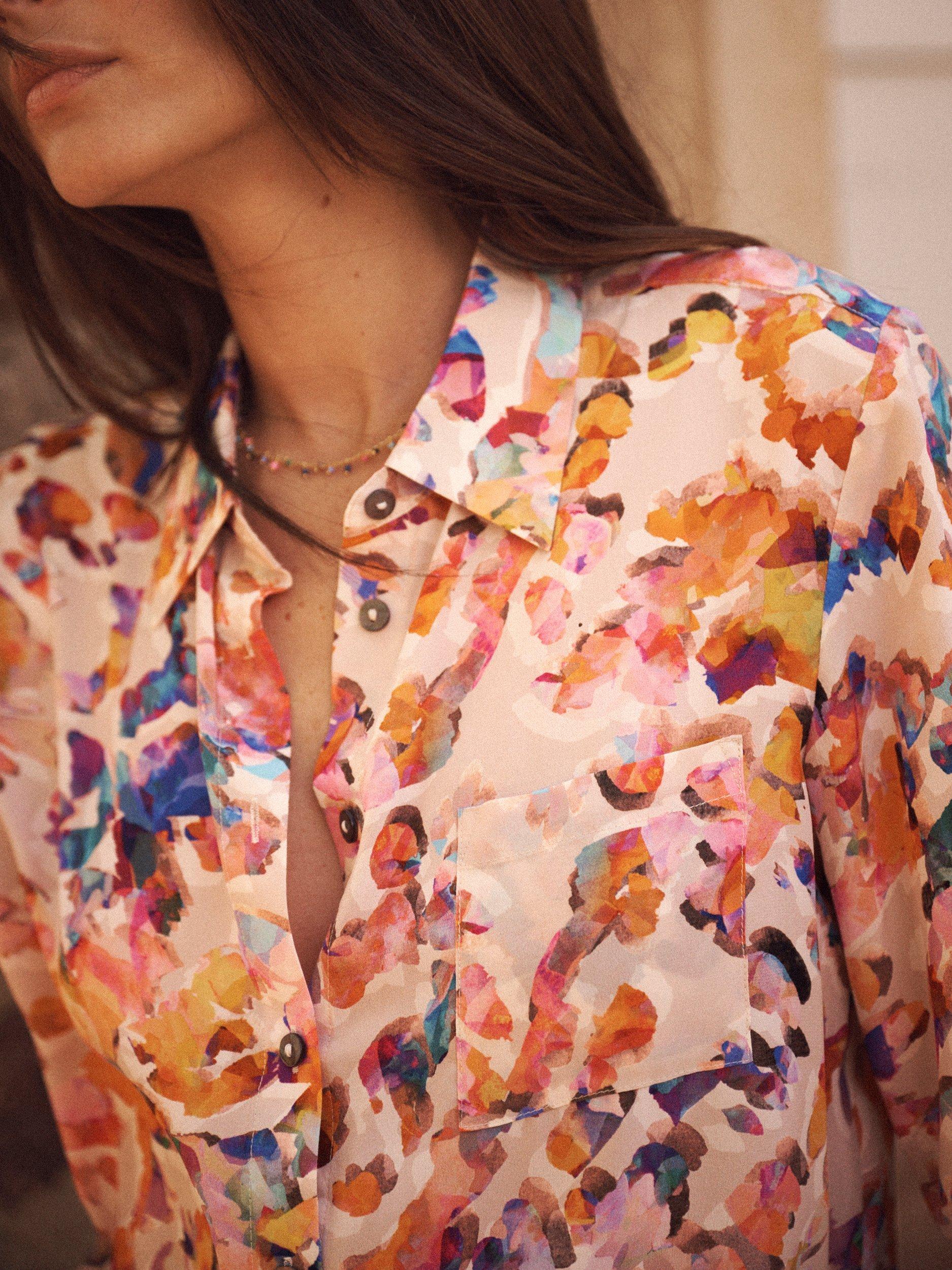 Product image 4 of 7, which shows NRBY Chiara Floral Pure Silk Shirt, Multi, XS