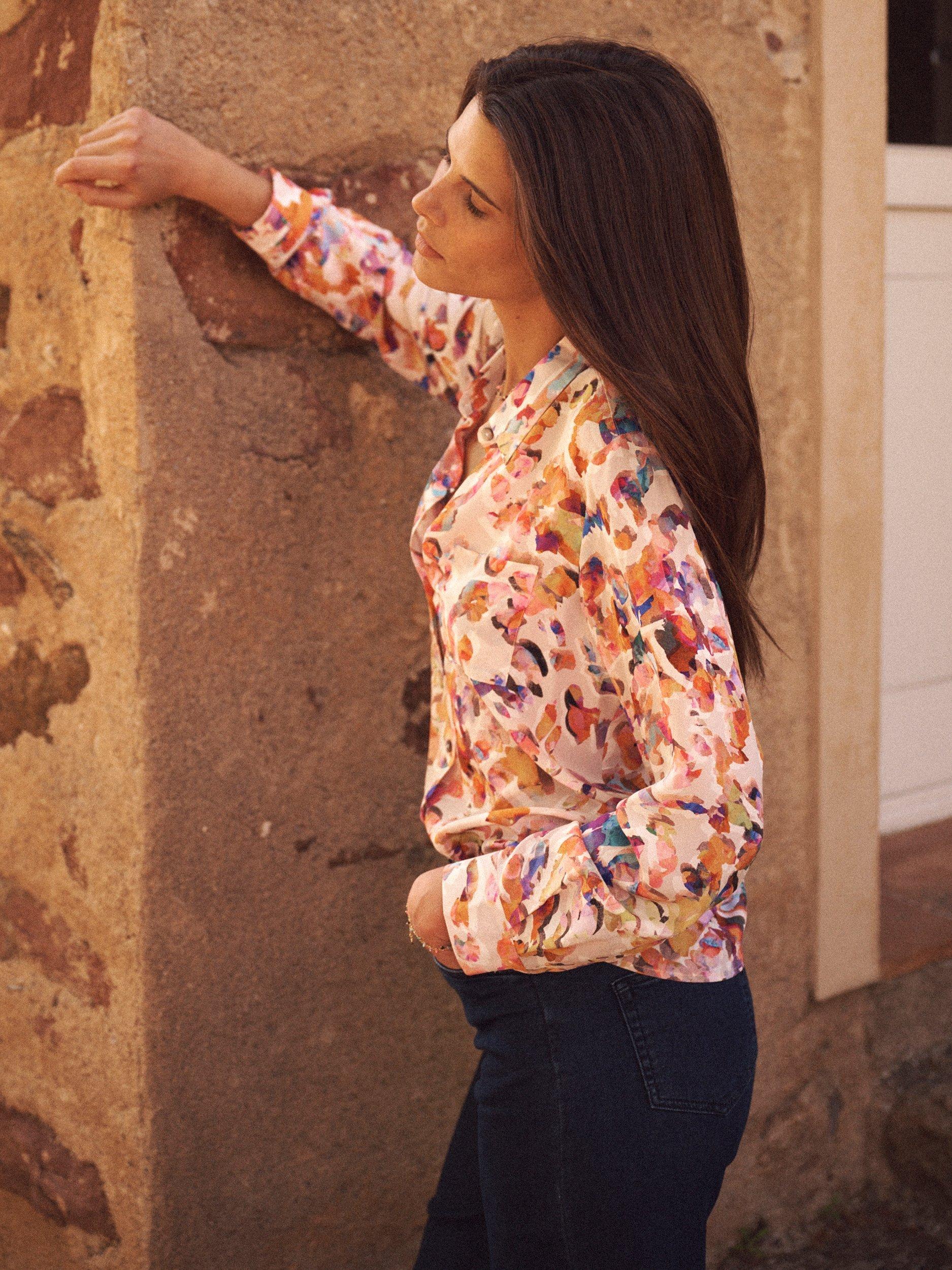 Product image 5 of 7, which shows NRBY Chiara Floral Pure Silk Shirt, Multi, XS