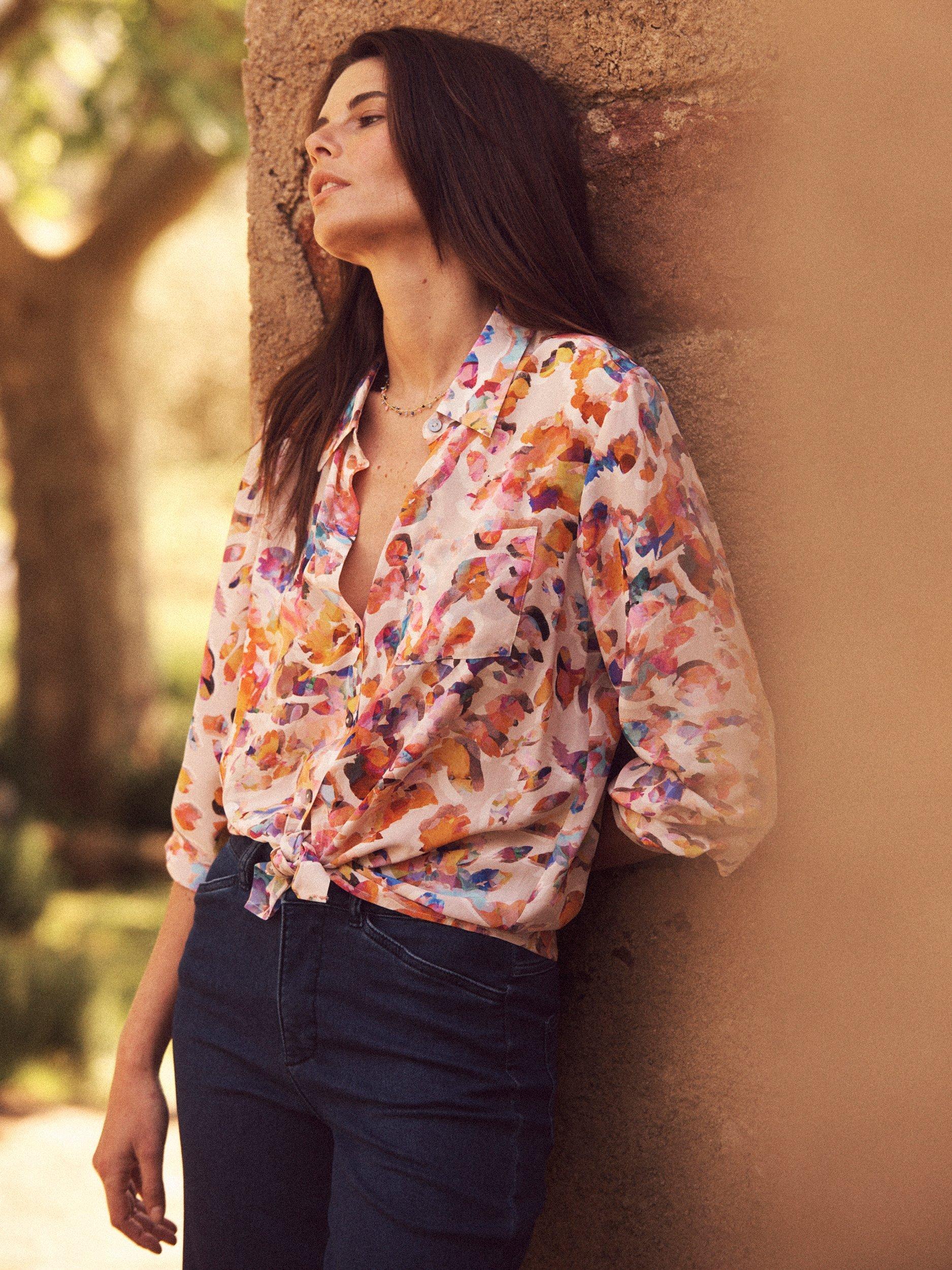 Product image 7 of 7, which shows NRBY Chiara Floral Pure Silk Shirt, Multi, XS