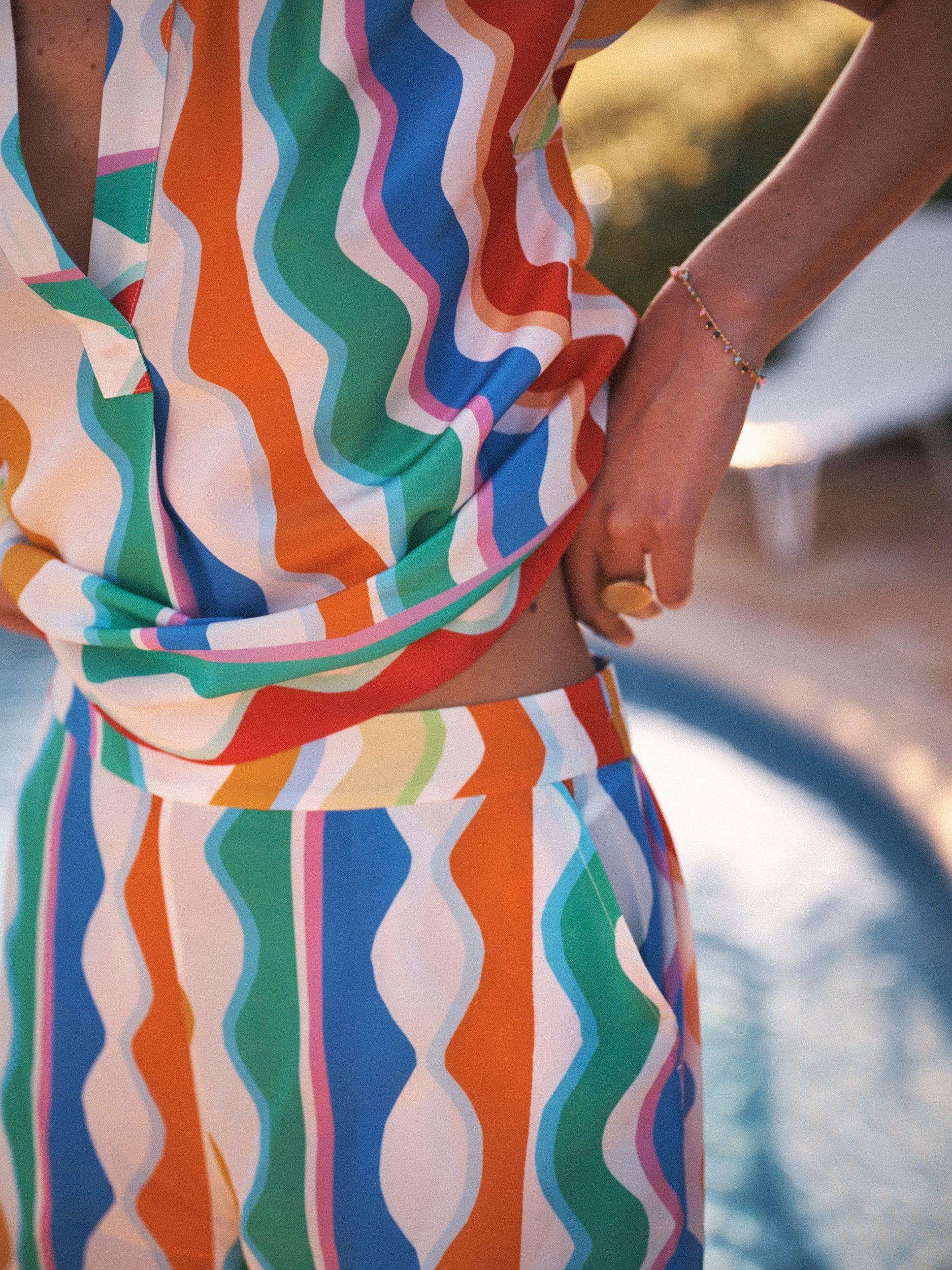 Product image 4 of 8, which shows NRBY Tia Wave Stripe Pure Silk Shorts, Multi, 8
