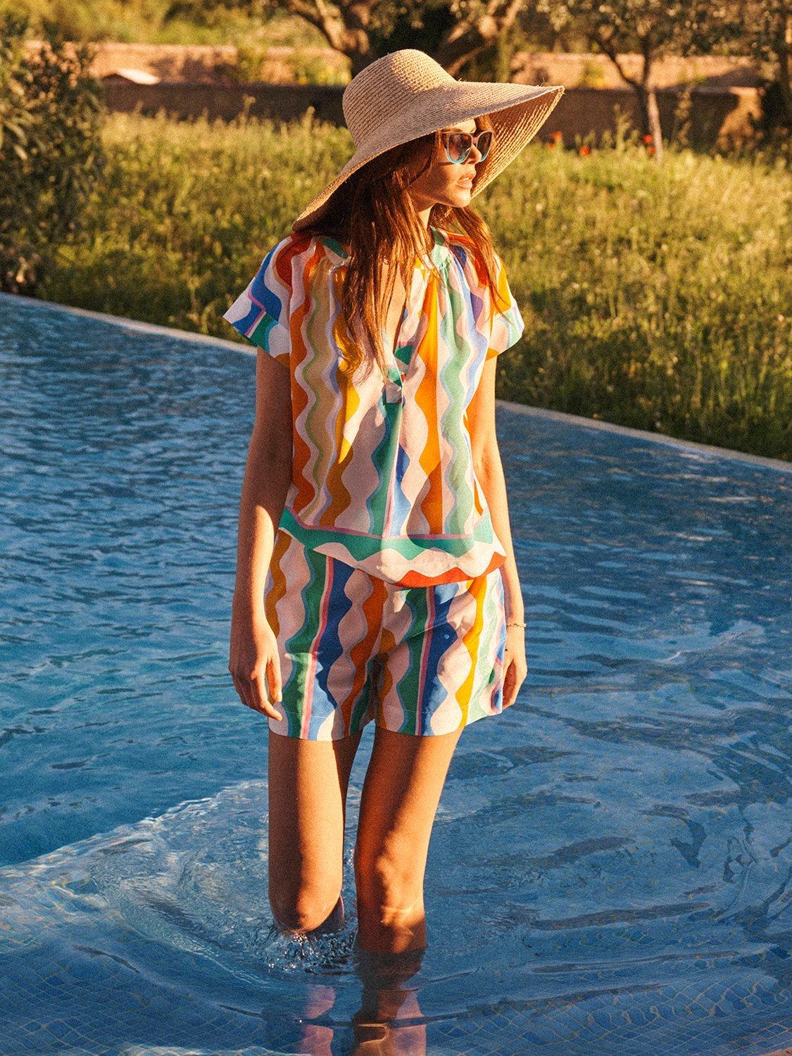 Product image 7 of 8, which shows NRBY Tia Wave Stripe Pure Silk Shorts, Multi, 8