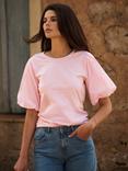 NRBY Livia Sculptured Sleeve Cotton T-Shirt, Pink