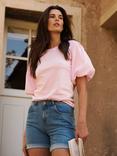NRBY Livia Sculptured Sleeve Cotton T-Shirt, Pink