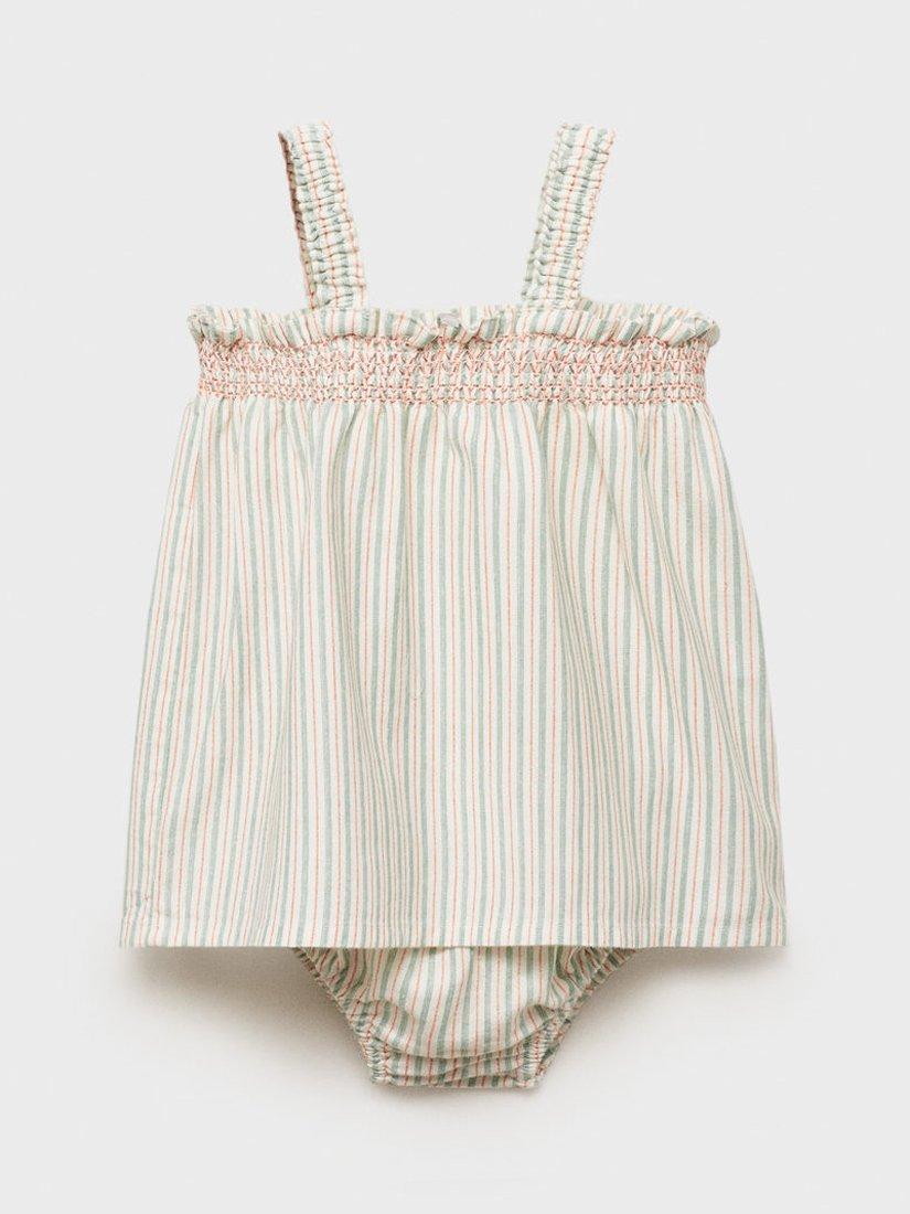 Product image 1 of 4, which shows Mango Baby Cilantro Smock Dress, Natural White, 1-3 months