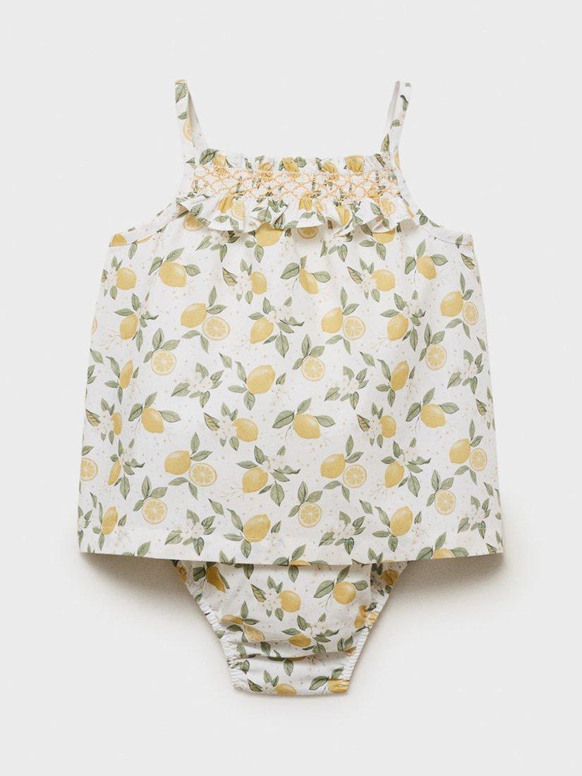 Product image 1 of 4, which shows Mango Baby Cotton Lemon Dress and Shorts Set, Yellow, 1-3 months