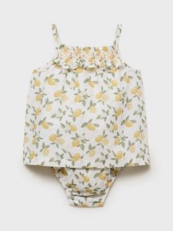 Mango Baby Cotton Lemon Dress and Shorts Set, Yellow, Yellow