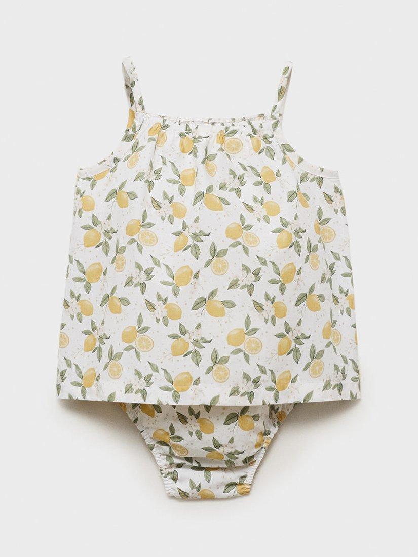 Product image 2 of 4, which shows Mango Baby Cotton Lemon Dress and Shorts Set, Yellow, 1-3 months