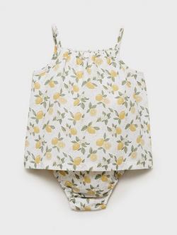 Mango Baby Cotton Lemon Dress and Shorts Set, Yellow - view 2, Yellow