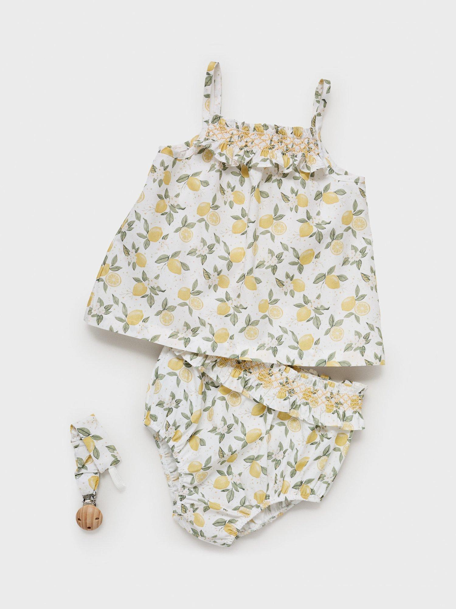 Product image 3 of 4, which shows Mango Baby Cotton Lemon Dress and Shorts Set, Yellow, 1-3 months