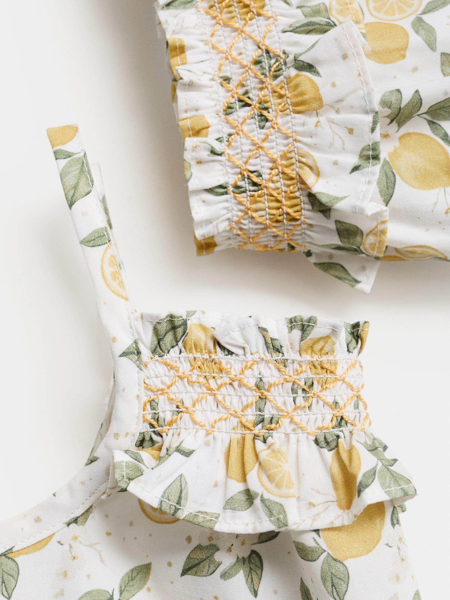 Product image 4 of 4, which shows Mango Baby Cotton Lemon Dress and Shorts Set, Yellow, 1-3 months
