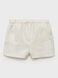 Mango Baby Pepper Cotton Linen Blend Striped Shorts, Natural White, Natural White
