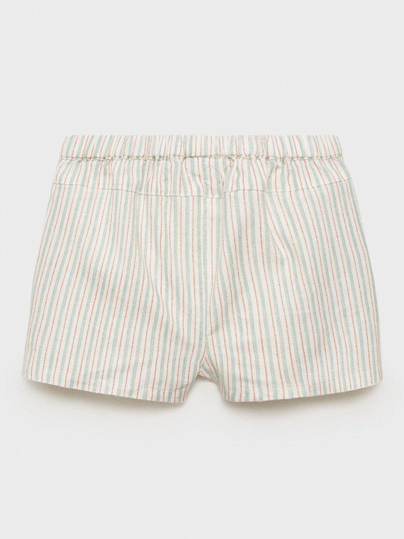 Product image 2 of 4, which shows Mango Baby Pepper Cotton Linen Blend Striped Shorts, Natural White, 1-3 months