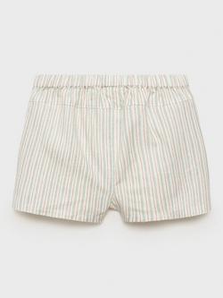 Mango Baby Pepper Cotton Linen Blend Striped Shorts, Natural White - view 2, Natural White