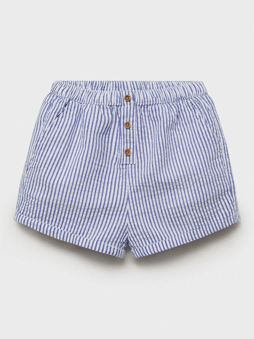Product image 1 of 4, which shows Mango Baby Cotton Striped Button Shorts, Medium Blue, 1-3 months