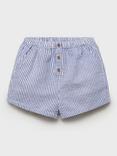 Mango Baby Cotton Striped Button Shorts, Medium Blue