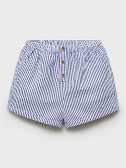 Mango Baby Cotton Striped Button Shorts, Medium Blue, Medium Blue