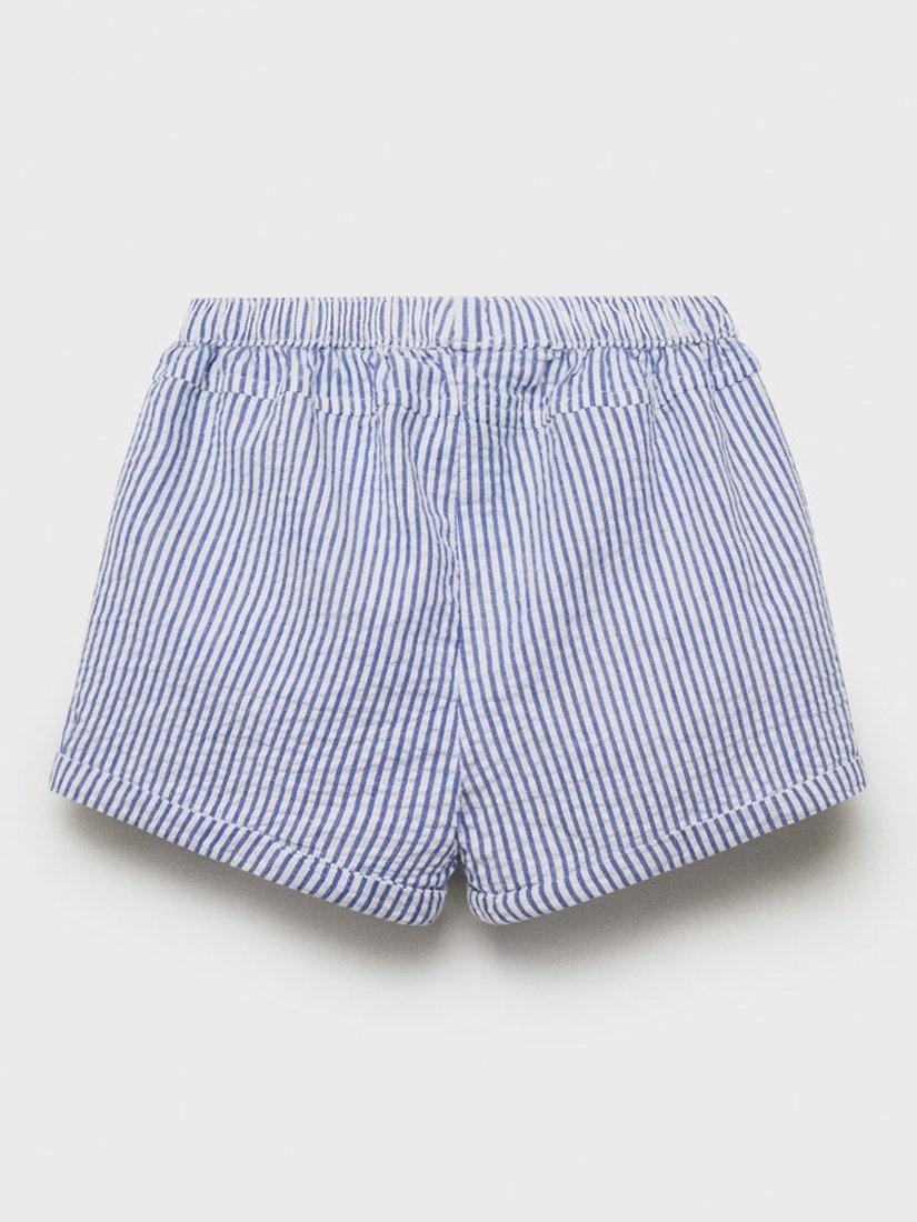 Product image 2 of 4, which shows Mango Baby Cotton Striped Button Shorts, Medium Blue, 1-3 months
