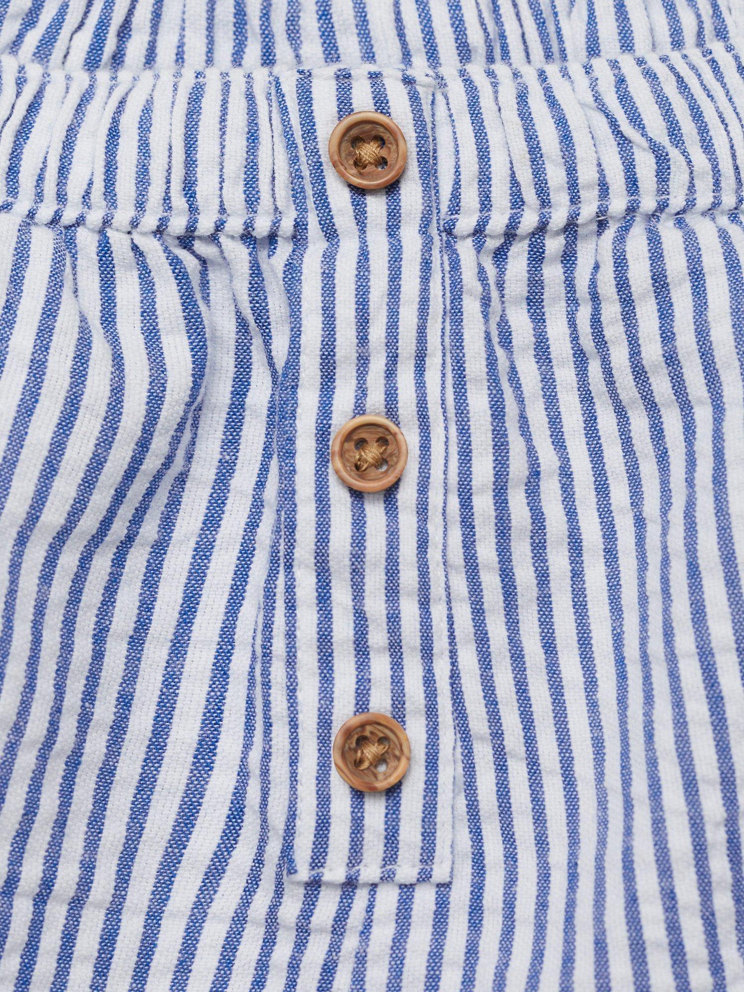 Product image 4 of 4, which shows Mango Baby Cotton Striped Button Shorts, Medium Blue, 1-3 months
