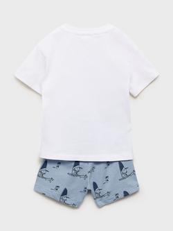 Mango Kids' Cotton Snoopy Short Pyjama Set, Medium Blue - view 2, Medium Blue