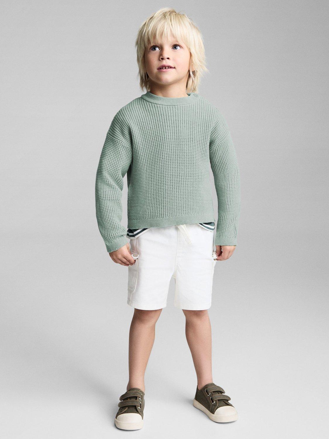 Product image 2 of 7, which shows Mango Kids' Archie Cotton Knit Blend Relaxed Jumper, Turquoise - Aqua, 12-18 months