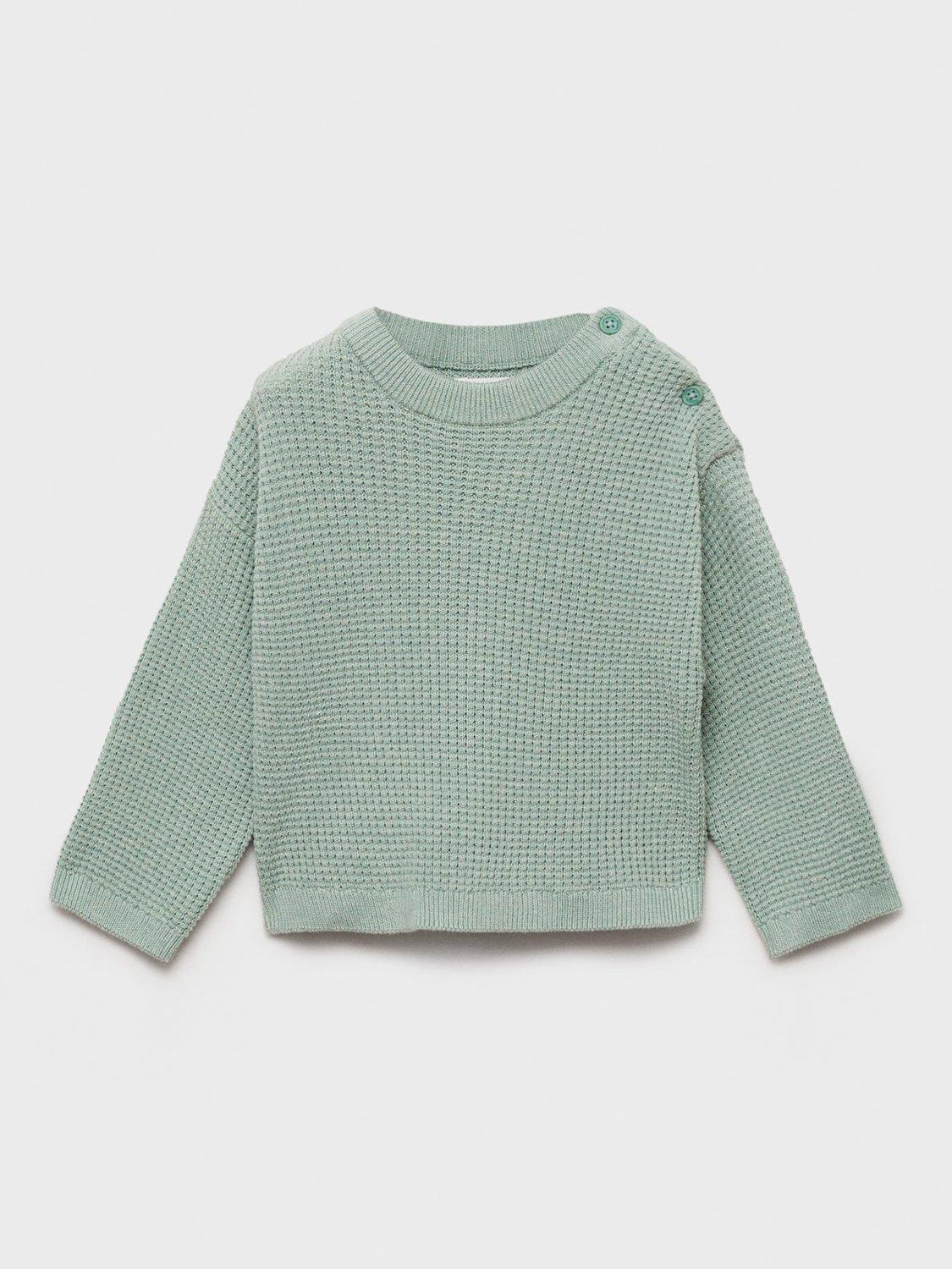 Product image 3 of 7, which shows Mango Kids' Archie Cotton Knit Blend Relaxed Jumper, Turquoise - Aqua, 12-18 months