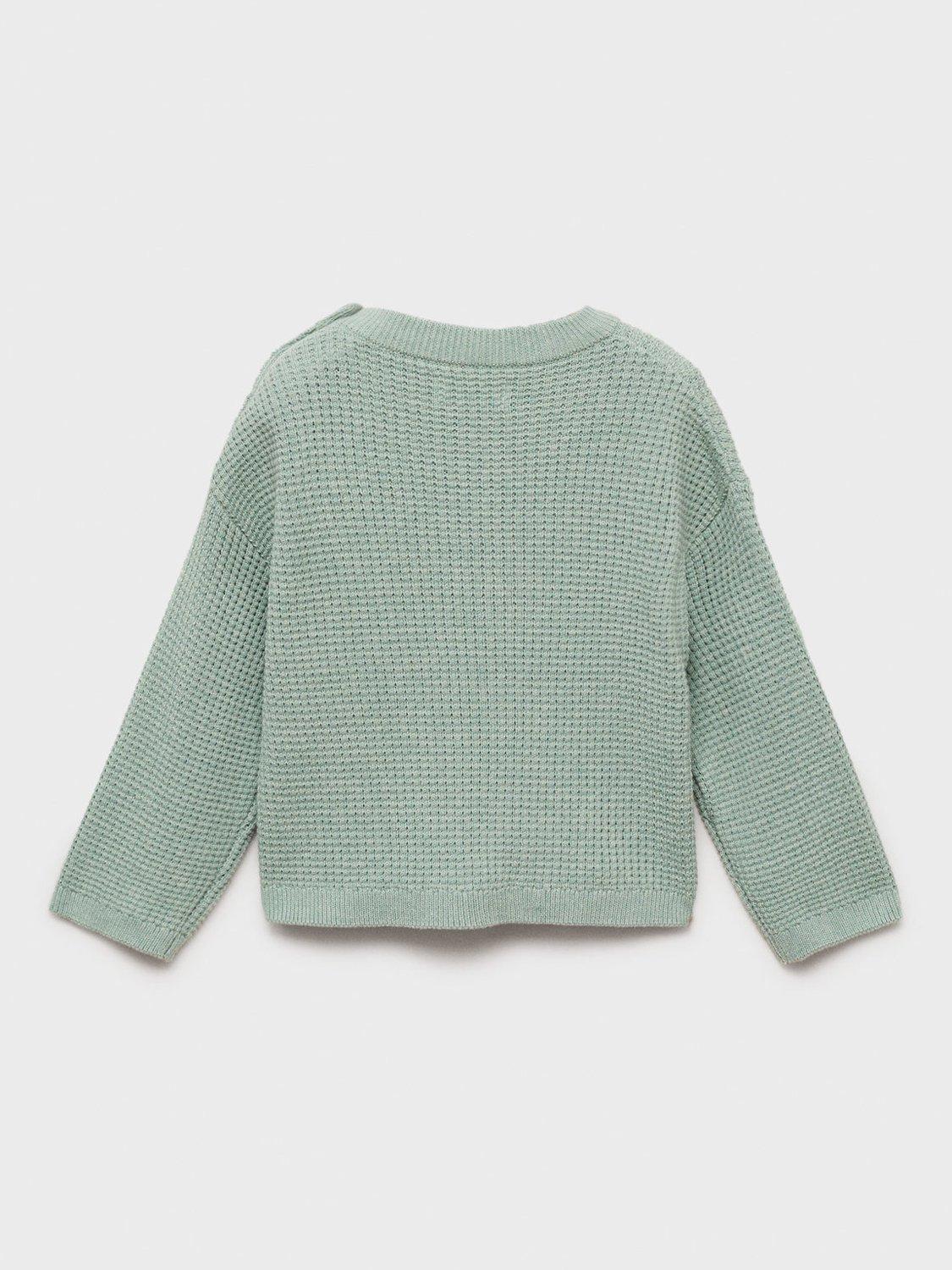 Product image 4 of 7, which shows Mango Kids' Archie Cotton Knit Blend Relaxed Jumper, Turquoise - Aqua, 12-18 months