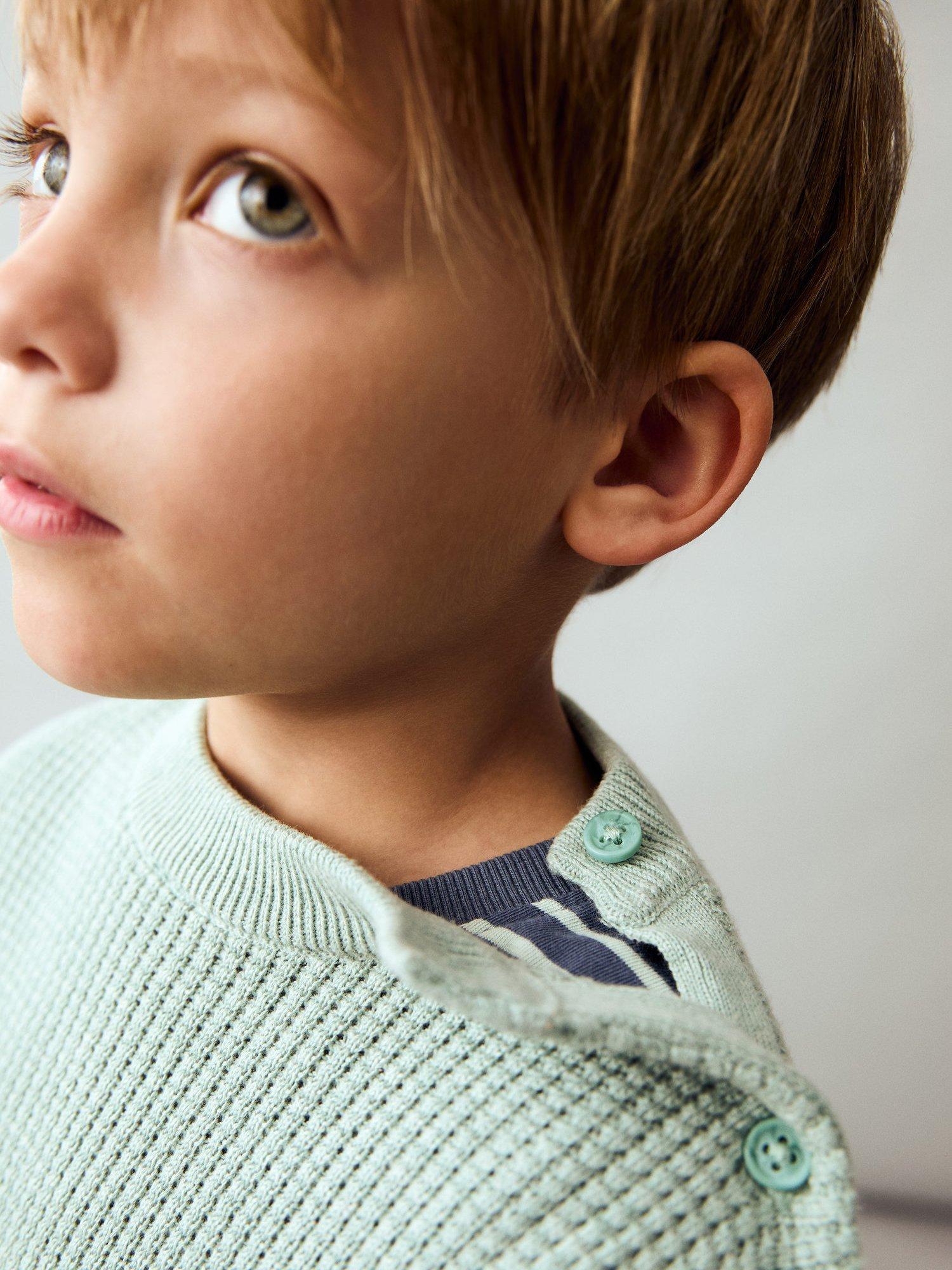 Product image 6 of 7, which shows Mango Kids' Archie Cotton Knit Blend Relaxed Jumper, Turquoise - Aqua, 12-18 months