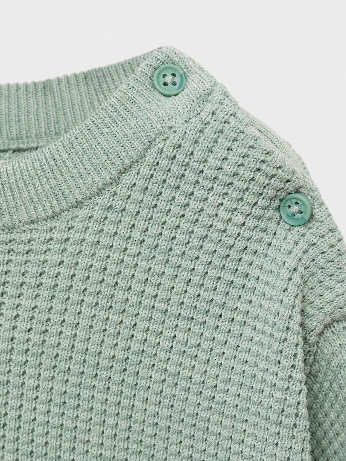 Product image 7 of 7, which shows Mango Kids' Archie Cotton Knit Blend Relaxed Jumper, Turquoise - Aqua, 12-18 months