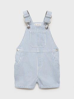 Mango Kids' Caicos Cotton Striped Short Dungarees, Open Blue, Open Blue