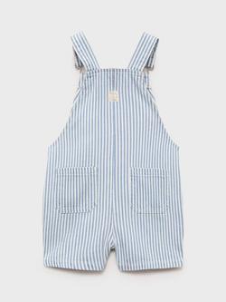 Mango Kids' Caicos Cotton Striped Short Dungarees, Open Blue - view 2, Open Blue