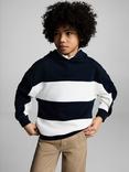 Mango Kids' Cotton Striped Hooded Sweatshirt, Navy