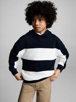Mango Kids' Cotton Striped Hooded Sweatshirt, Navy, Navy