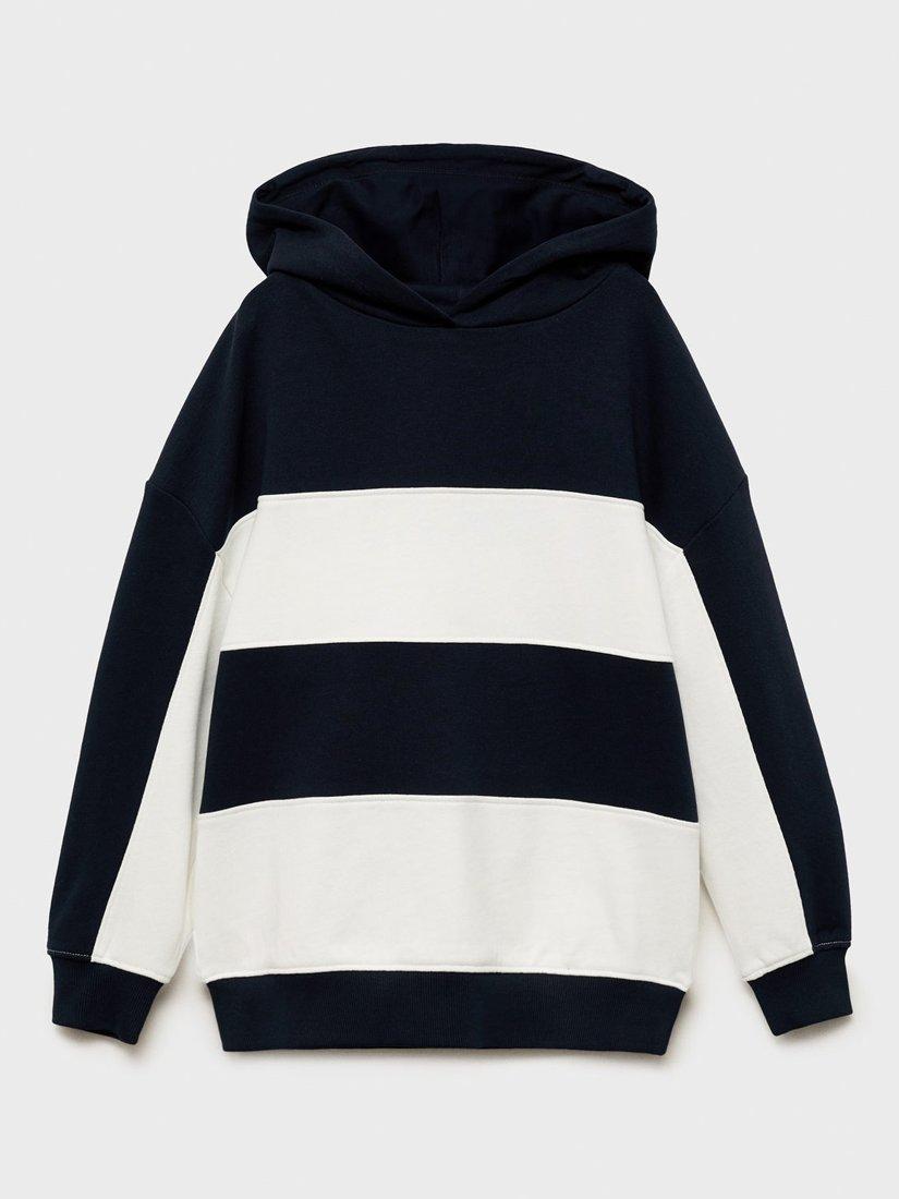 Product image 2 of 6, which shows Mango Kids' Cotton Striped Hooded Sweatshirt, Navy, 11-12 years