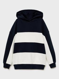 Mango Kids' Cotton Striped Hooded Sweatshirt, Navy - view 2, Navy