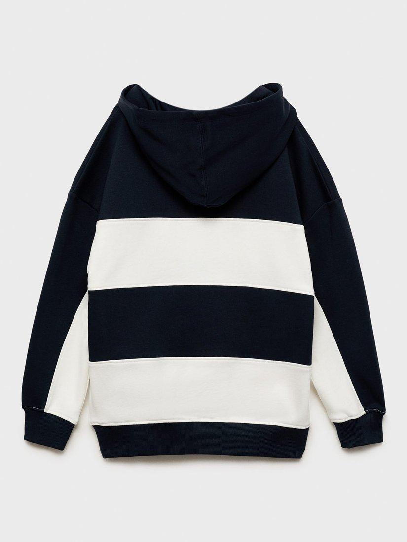 Product image 3 of 6, which shows Mango Kids' Cotton Striped Hooded Sweatshirt, Navy, 11-12 years