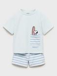 Mango Kids' Cotton Snoopy Short Pyjama Set, Turquoise - Aqua