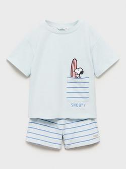 Mango Kids' Cotton Snoopy Short Pyjama Set, Turquoise - Aqua - view 2, Turquoise - Aqua