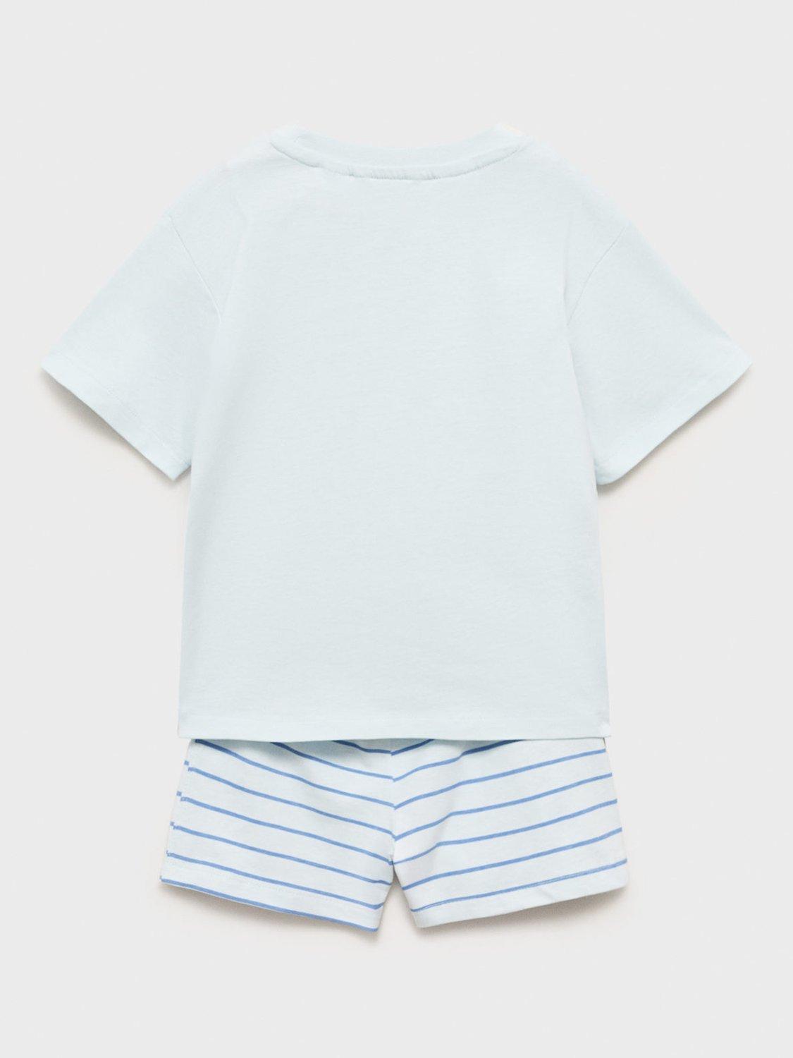 Product image 3 of 5, which shows Mango Kids' Cotton Snoopy Short Pyjama Set, Turquoise - Aqua, 12-18 months